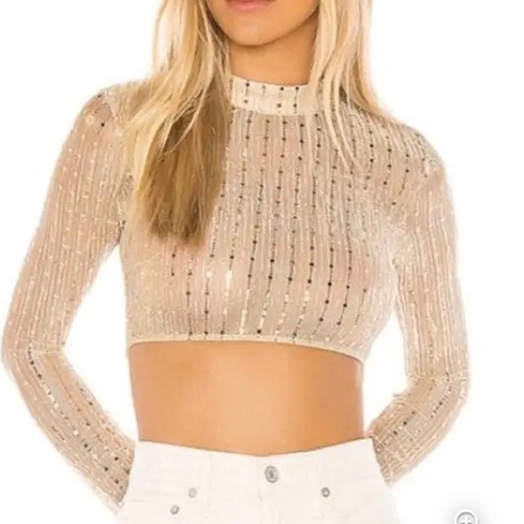 Superdown Long Sleeve Gold Crop Top Size Small - Picture 1 of 3